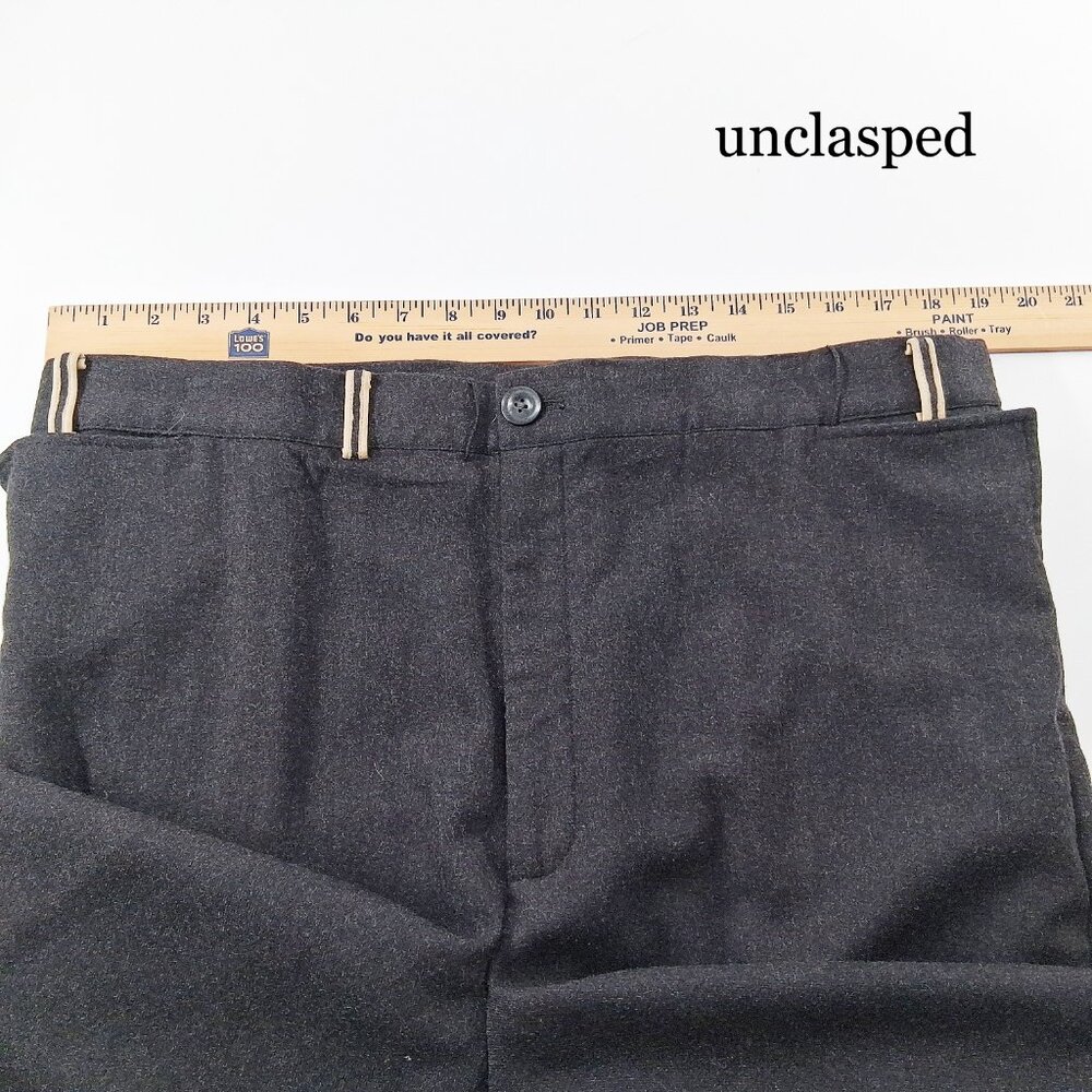 GARY GRAHAM Gray Merino Wool Fold Over Waist Leather Trim Avant Garde Pants 6 - Picture 11 of 16